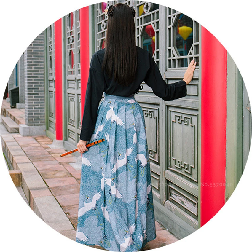 Японский стиль женские юбки с высокой талией восточные китайские принты