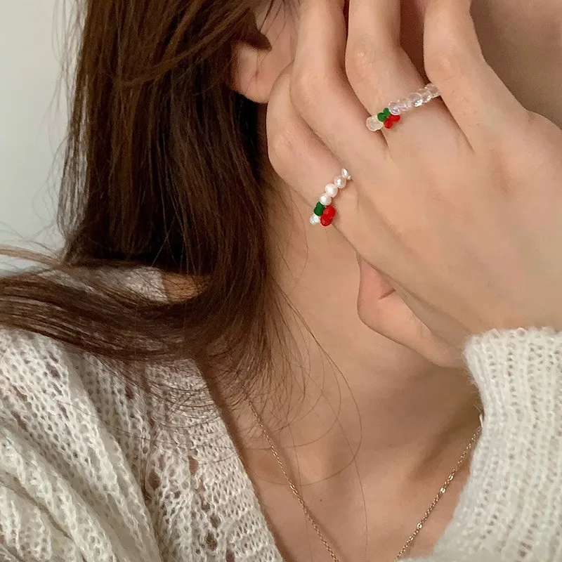 

New Korean Girls Fashion Index Finger Rings Chic Imitation Pearl Cherry Charm Statement Ring For Women Party Jewelry anillos