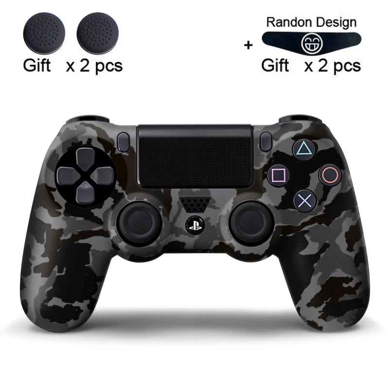 Мягкий гибкий силиконовый чехол, защитный чехол для Playstation 4 PS4 Pro Slim, светодиодный светильник, наклейка, 2 шт., ручка+ светодиодный чехол - Цвет: gray Camo