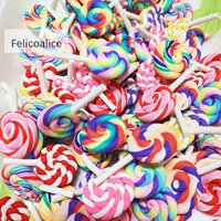 8pcs cute rainbow swirl lollipops charms polymer clay pendants for diy earring necklace phone shell keychain jewelry making