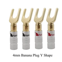 4pcs 4mm banana plug connectors fork spade audio terminals speaker yu type plugs cable wire connector gold plated