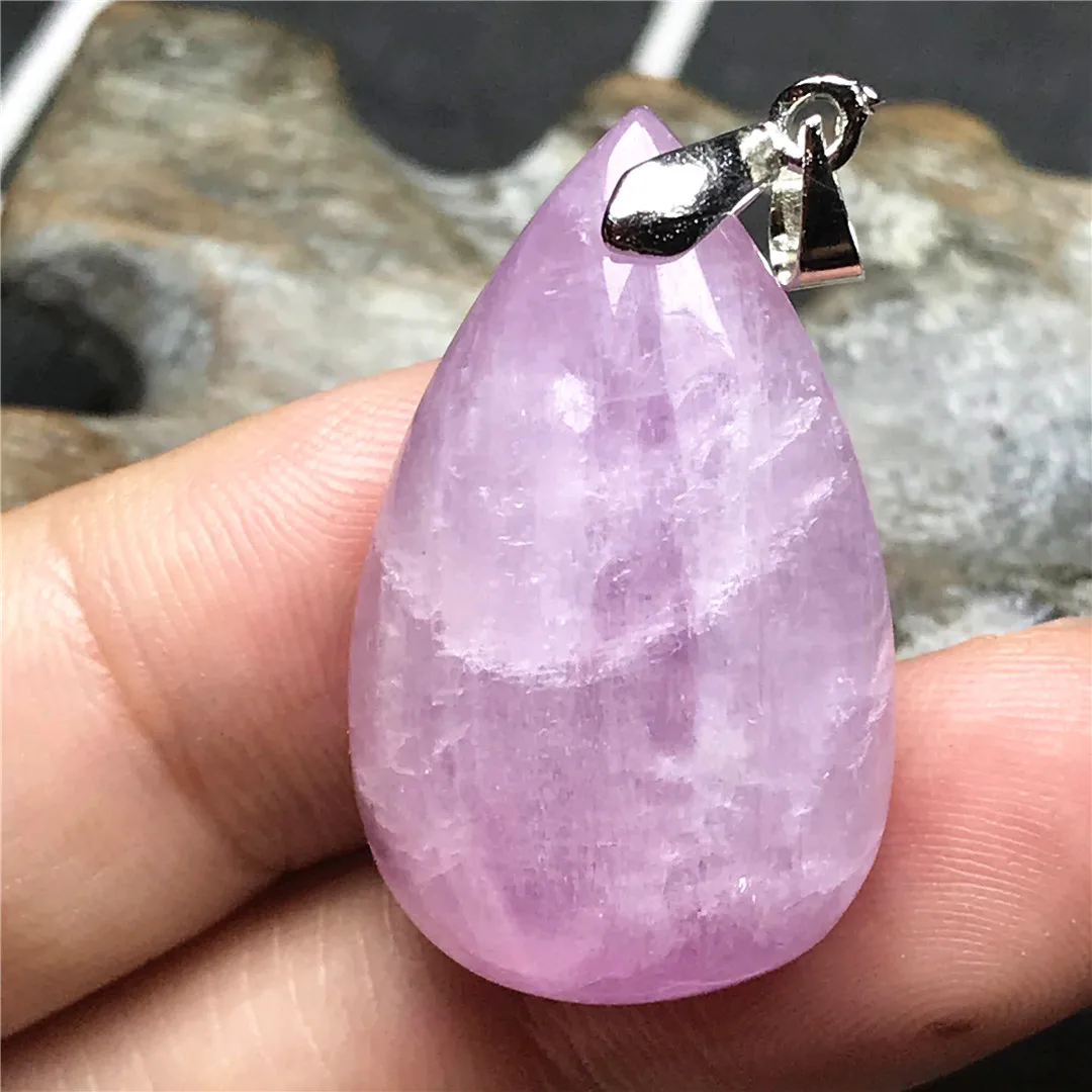 

Top Natural Purple Kunzite Stone Pendant Jewelry For Women Man Crystal Healing Silver 30x19x10mm Beads Water Drop Gemstone AAAAA
