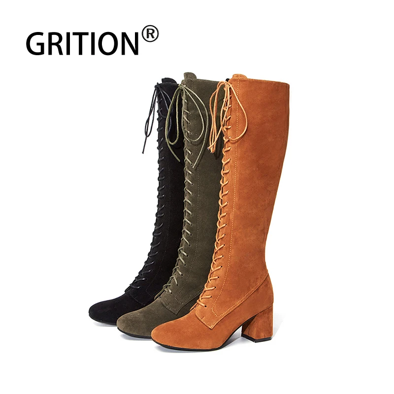 Женские замшевые сапоги до колена GRITION Элегантная Модная Роскошная Весенняя