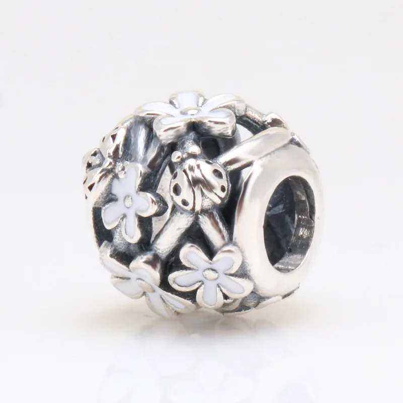 

Claudia Hot Sale Genuine 100% 925 Sterling Silver Hollow white daisy ladybug Beads Fit Original Bracelet Necklace DIY Jewelry