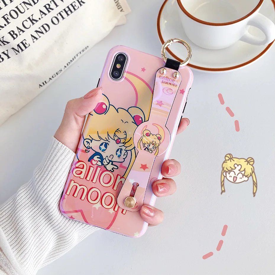 Чехол Sailormoon для iPhone 11 Pro XS Max XR X, милый кавайный чехол с Сейлор Мун Марс, подставка для телефона, чехол для iPhone 7, 8, 6, 6S Plus, Funda