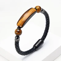 9 style natural stone bracelet classic leather rope chain stainless steel buckle tiger eye bracelets for women fashion jewelry