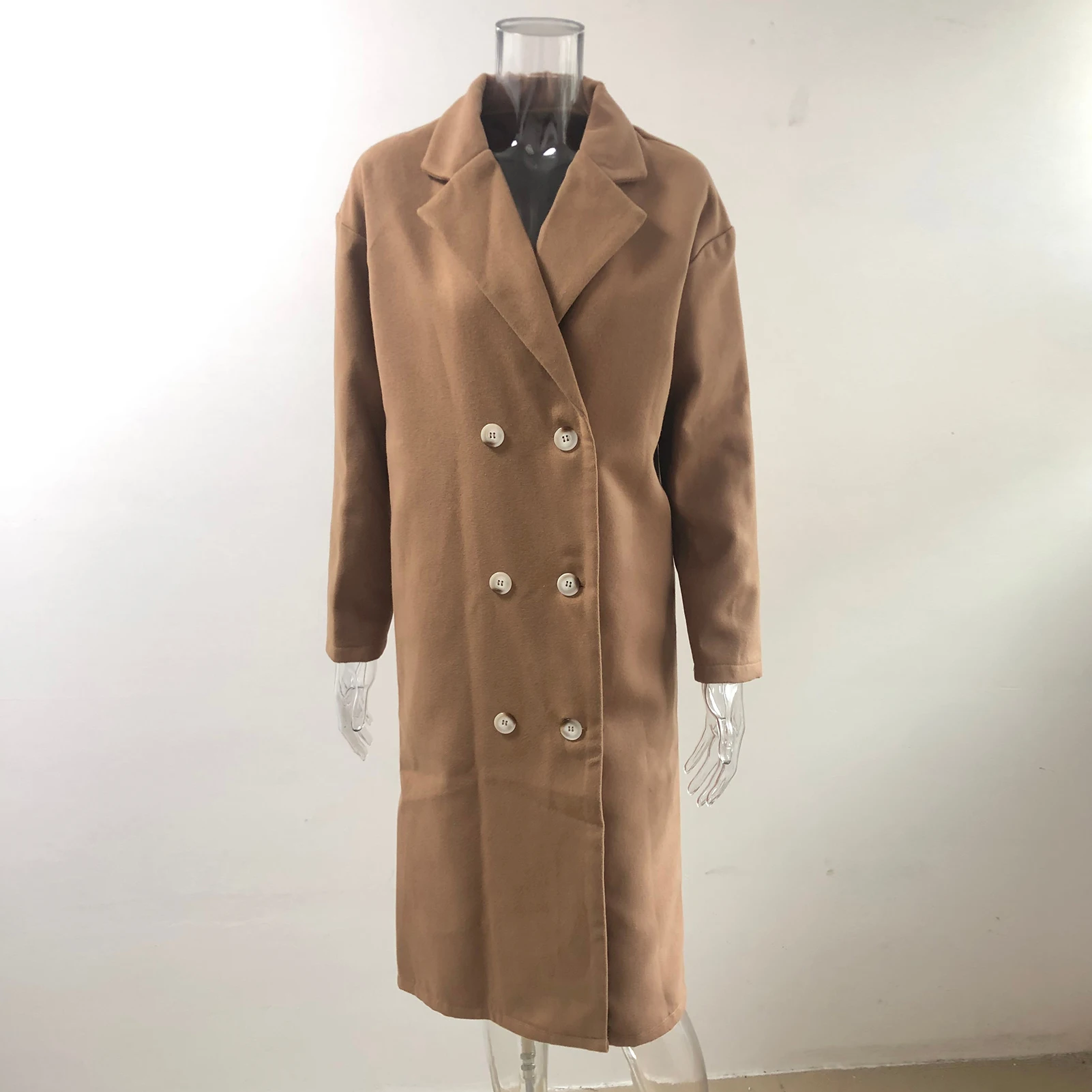 

2020 Winter Women Long Sleeve Double-breasted Lapel Coat Jacket Mid-length Overcoat Women's Clothing femme veste