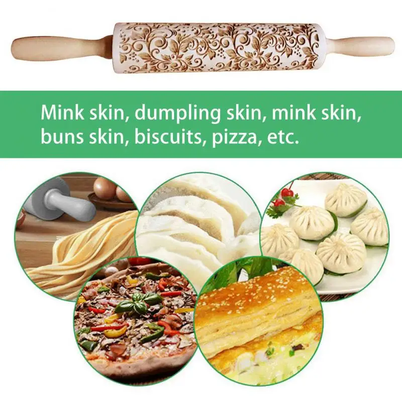 На палочке деревянная ручка Рождество тиснение Скалка Выгравированные выпечки