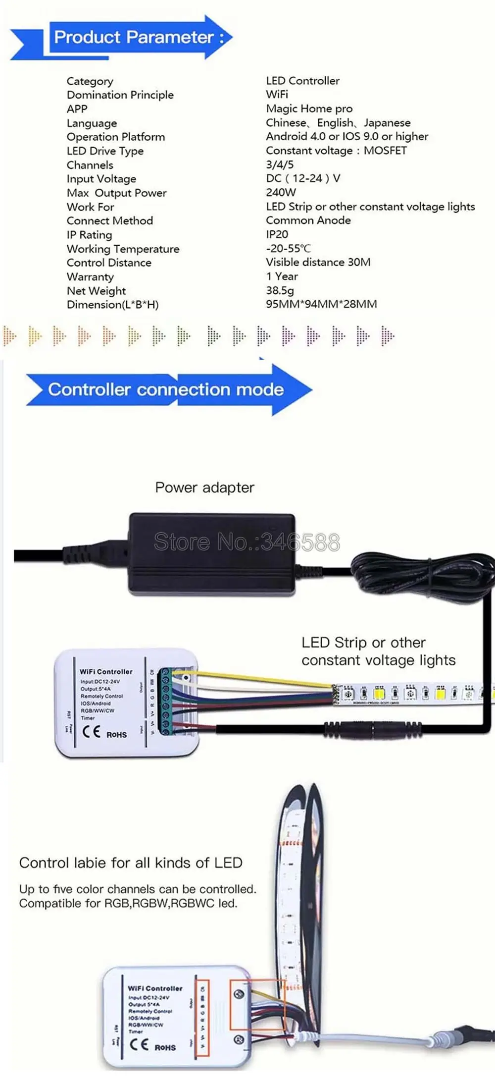 RGB+ CCT 5 канальная Светодиодная лента WiFi управление Лер музыка и таймер функция приложение управление Amazon Alexa Google Home Голосовое управление DC12-24V