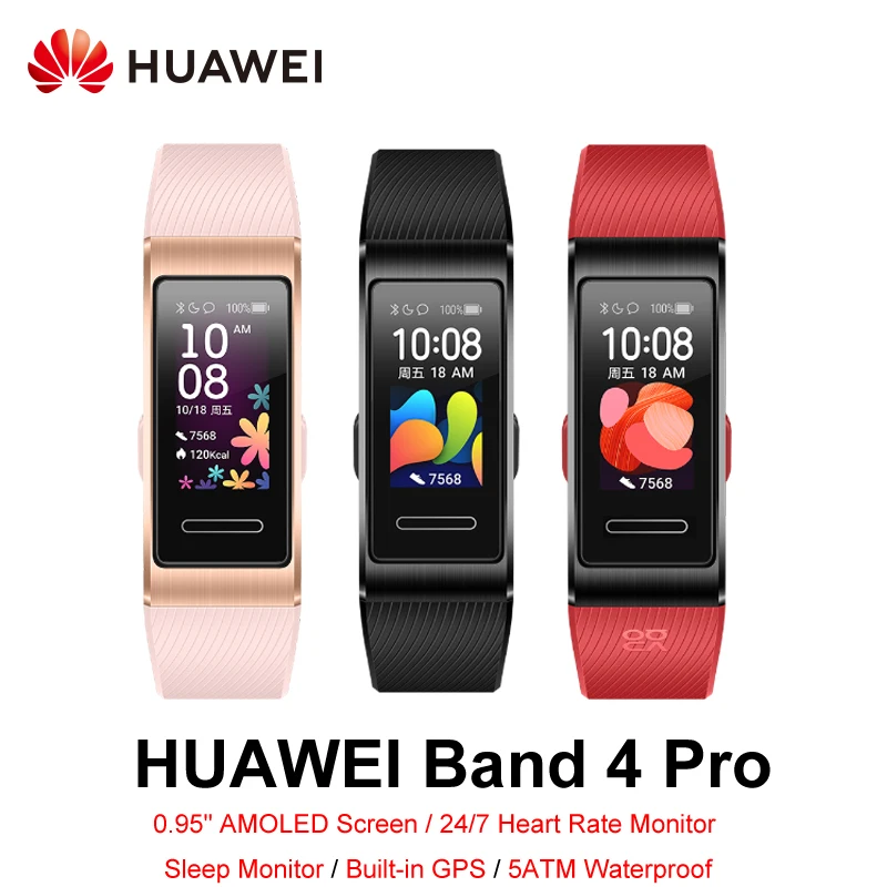 

Смарт-браслет Huawei Band 4 Pro, 0,95 дюйма, AMOLED полноцветный экран, пульсометр, GPS, мониторинг сна, сенсорный экран