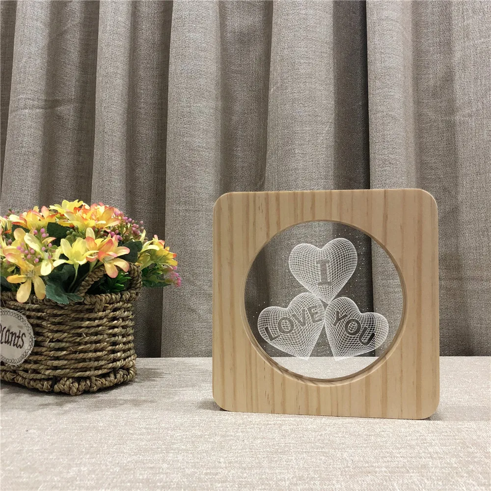 

I Love U Heart Shape Wooden 3D LED Arylic Night Lamp Table Light Switch Control Carving Lamp for Children's Room Birthday Gift