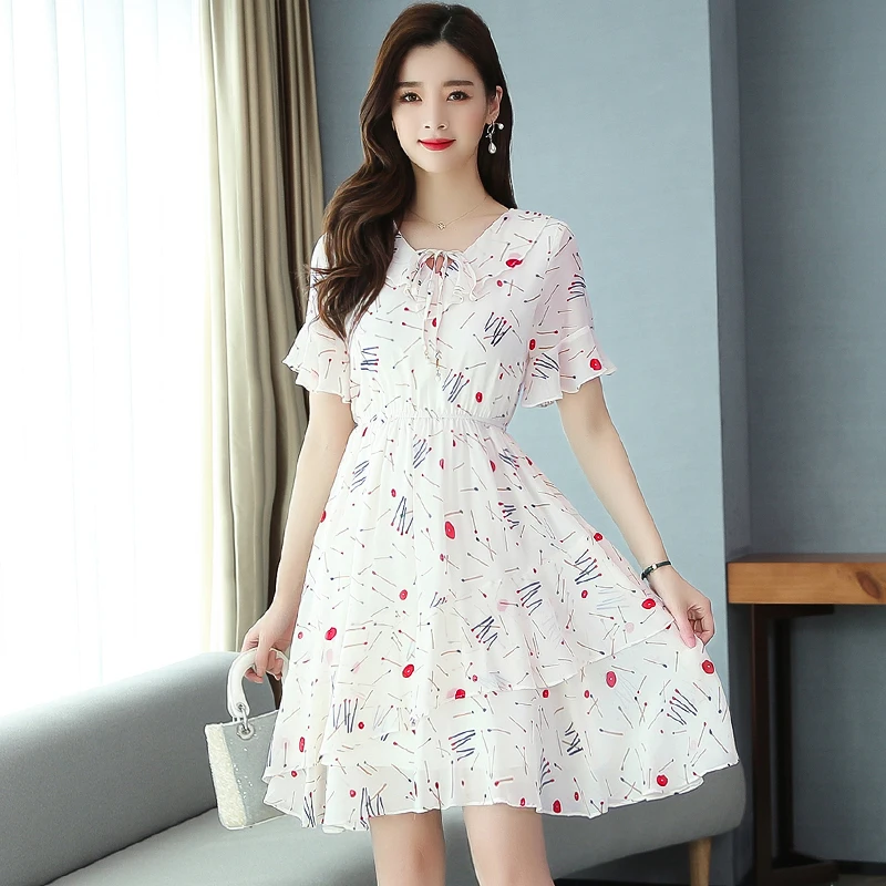 

2020 The New Summer Women Ruffle Dress Short Sleeve V-Neck Vintage Korean Fashion Elegant Ladies Party Casual Sexy Mini Clothes