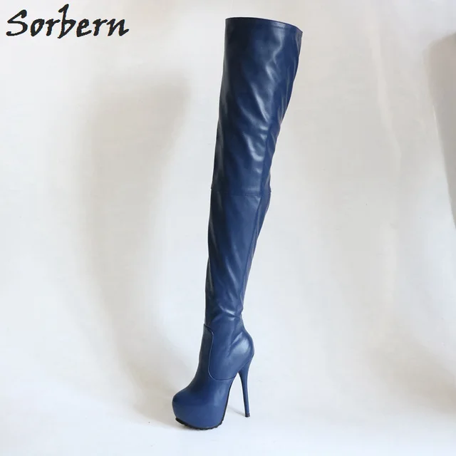Navy Blue Sorbern/модные женские ботфорты выше колена; женские сапоги до бедра на заказ; высокие женские сапоги до середины голени; разные цвета - Цвет: Navy Blue
