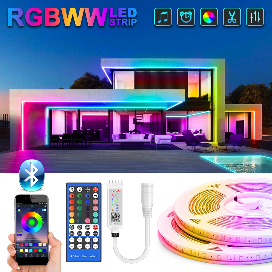 

Bluetooth Светодиодная лента 10 м 15 м 20 М 5050 SMD RGB светильник s теплая белая водонепроницаемая лента Диодная лента Гибкая 12 В адаптер в комплекте