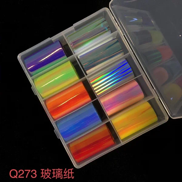 

10 Sheets/set Starry Sky Laser Nail Foils Colorful Shimmer Rainbow Effect Manicure Nail Art Transfer Sticker DIY Tips Box