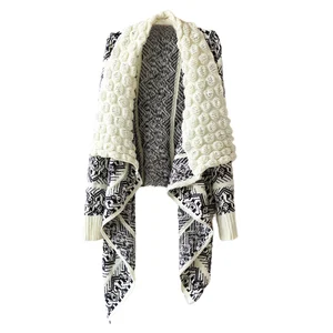 Женский свитер, куртка с пузырьковым воротником, трикотажное Женское пальто, популярный новый продукт, геометрический узор в европейском и американском стиле