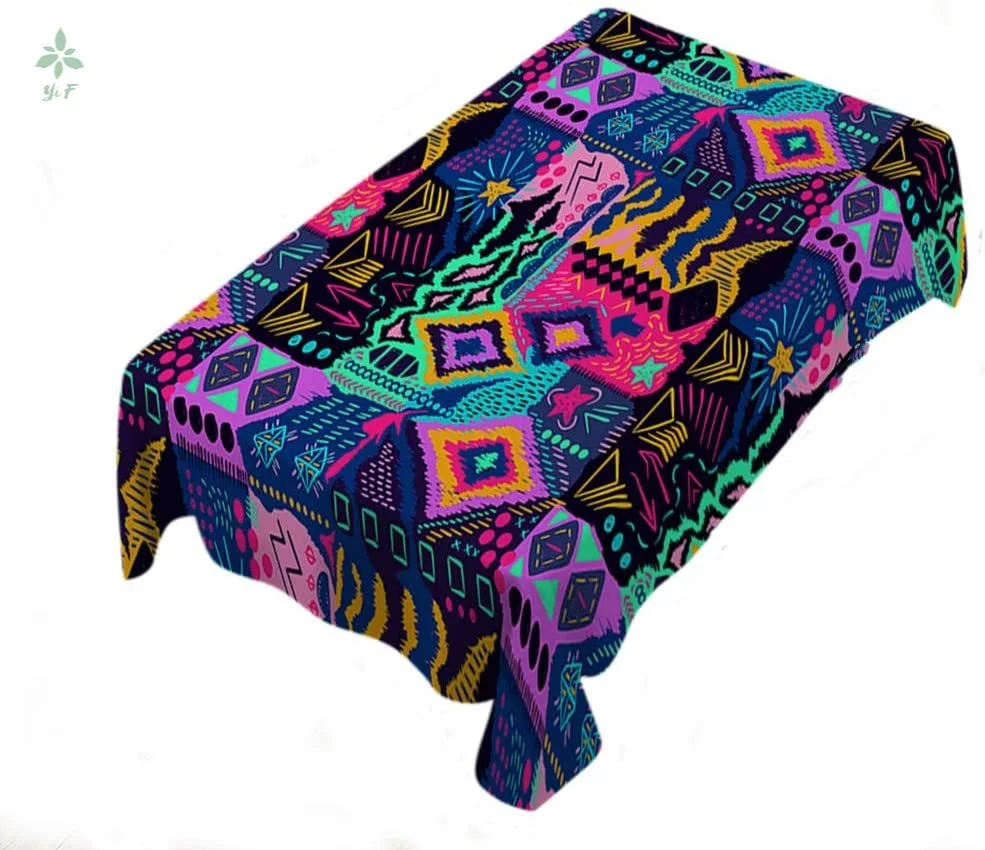 

Ethnic Tribal Geometric Aztec Diamond Boho Triangles Squares Table Covers Polyester Rectangular Tablecloths Kitchen