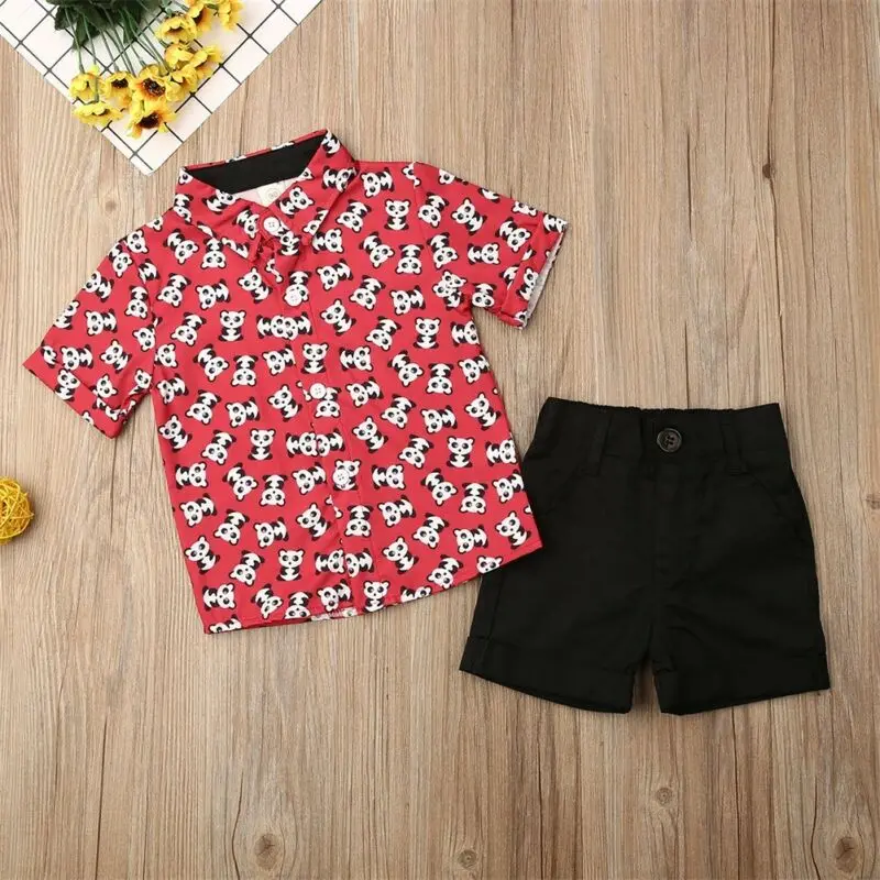 Рубашка и шорты для маленьких мальчиков с принтом панды |