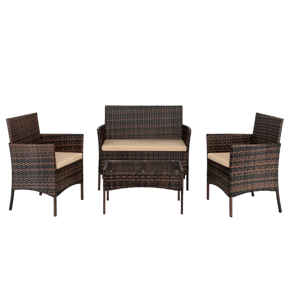 

2pcs Arm Chairs 1pc Love Seat & Tempered Glass Coffee Table Rattan Sofa Set Brown Gradient-13558781