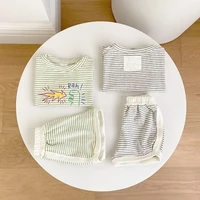 milancel 2021 summer new baby clothes striped t shirt and cotton shorts infant 2pcs dinosaur print toddler sets