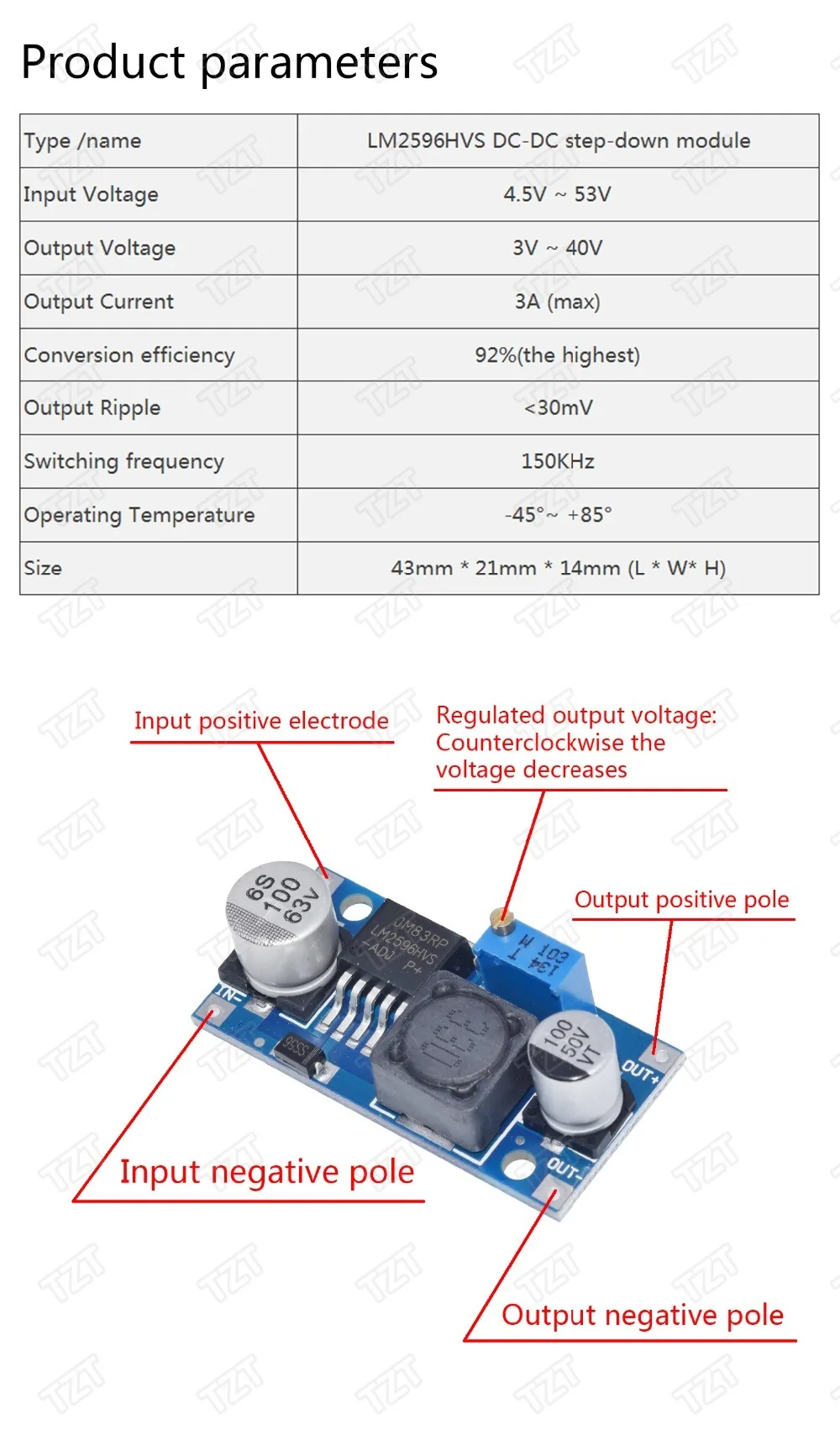 LM2596HVS LM2596, модуль источника питания с DC-DC бак 3A настраиваемый понижающий модуль-регулятор ультра LM2596S понижающий 24V переключатель 12V 5V 3В