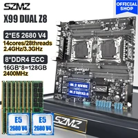 szmz x99 dual motherboard combo with 2 pcs xeon e5 2680 v4 cpu and 816gb ddr4 ram kit mainboard set lga 2011 v3 base plate x99