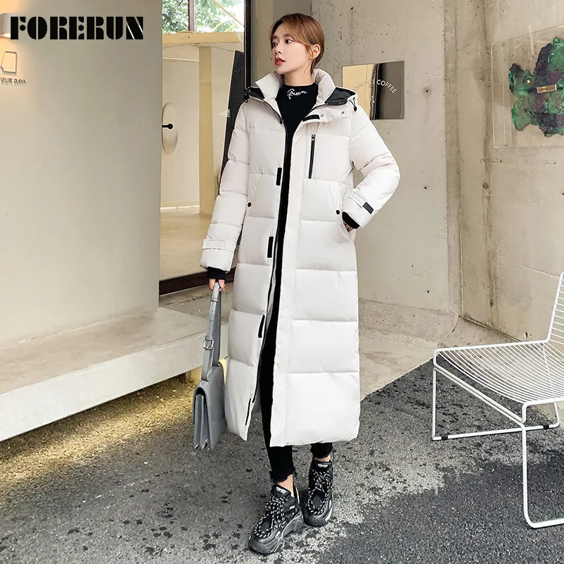 

Женский пуховик с капюшоном FORERUN, зимняя Элегантная куртка выше колена, 2021