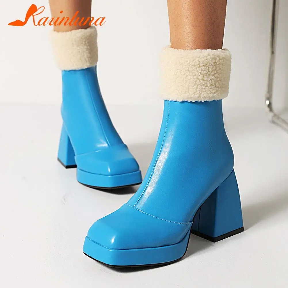 

Женские ботильоны на молнии Karinluna, однотонные ботинки с квадратным носком, на квадратном каблуке, большой размер 34-43