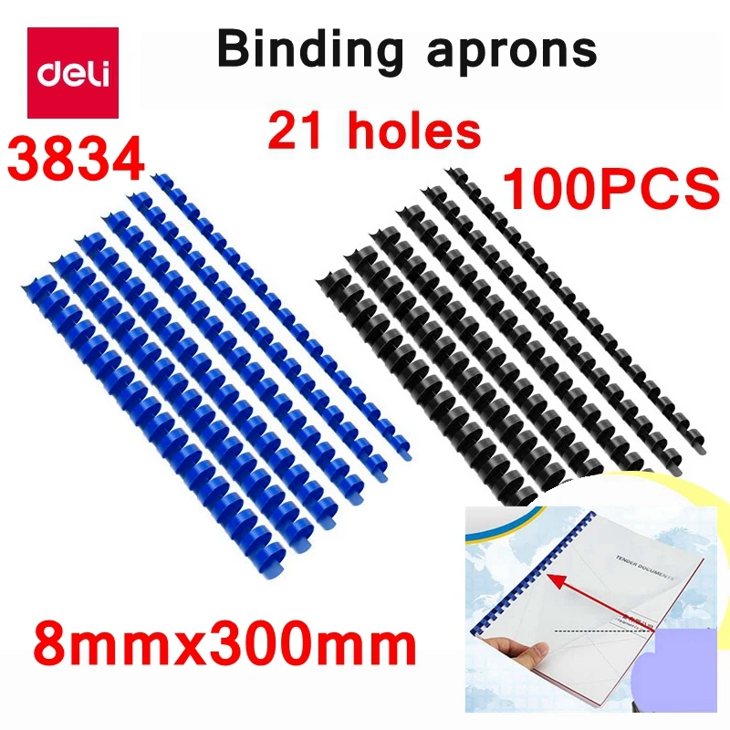 Deli 3834 PVC binding aprons 21 rings  8mmx300mm A4 documents binding aprons comb binding machine suppliers
