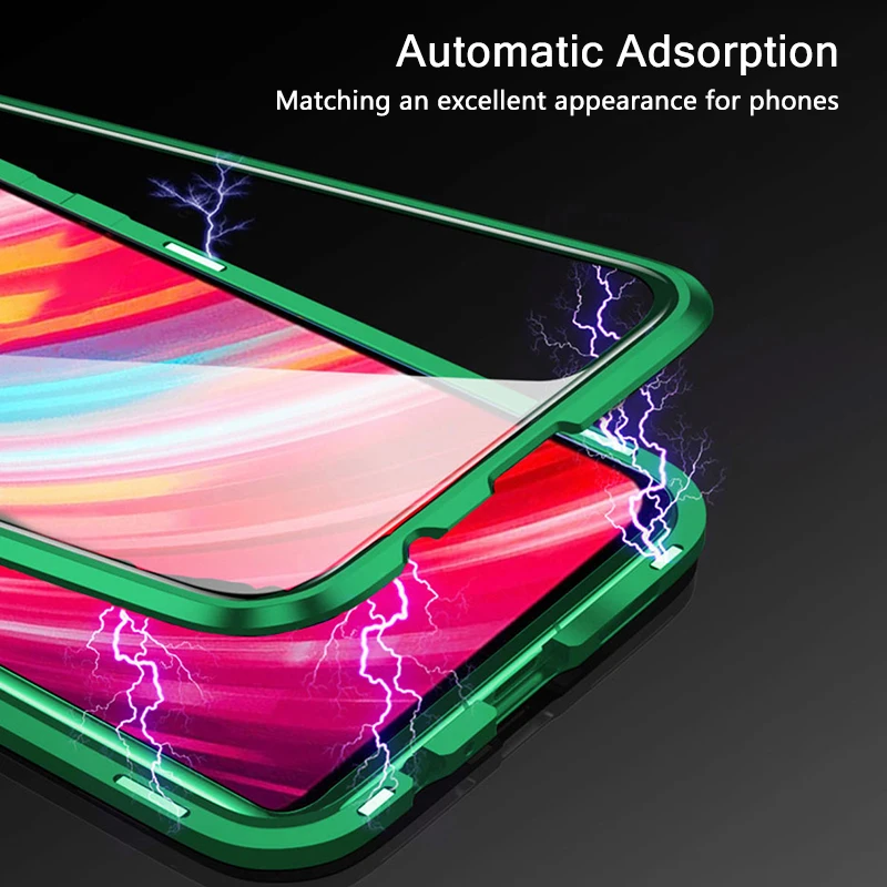 Магнитный чехол для Redmi Note 8 Pro двухсторонний защитный из закаленного стекла на 360