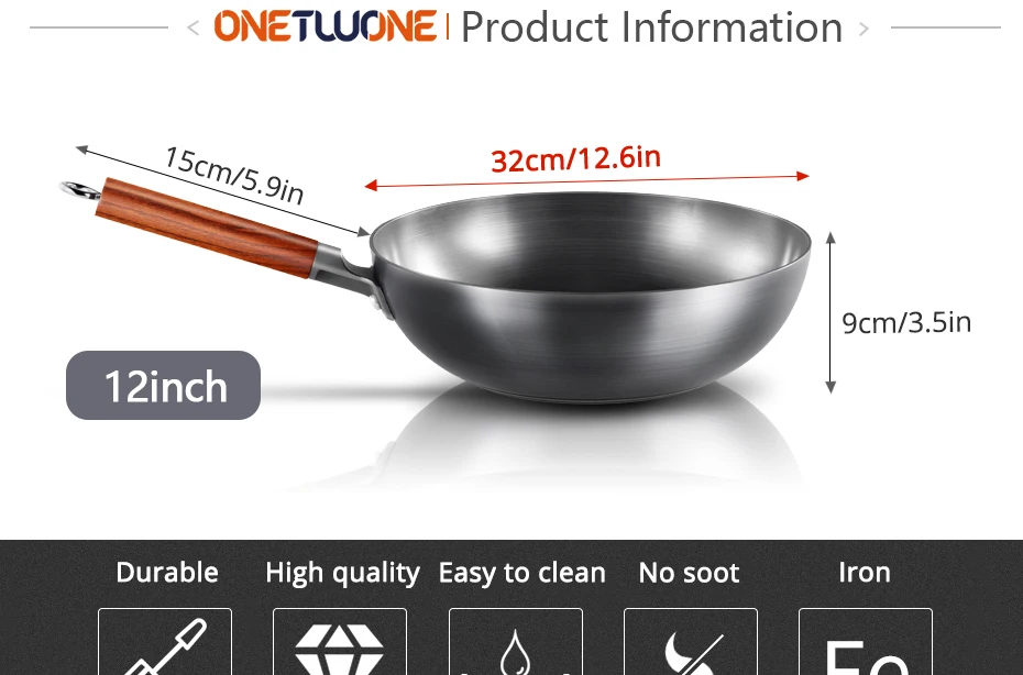 High Quality Chinese Iron Wok Traditional Handmade Iron Wok Non-stick Pan Non-coating Induction and Gas Cooker Cookware
