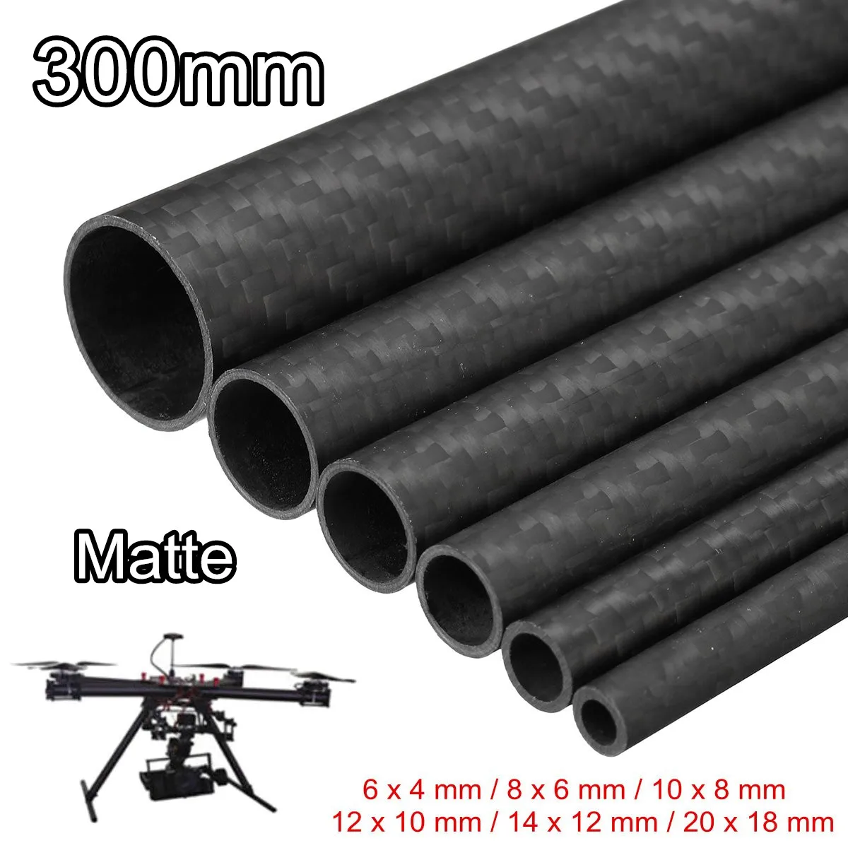 6 Size 3K Matte Surface Twill Carbon Fiber Tube for Drone DIY Quadcopter Frame Arm Landing Gear Rc Car Kit Length 300mm | Игрушки и