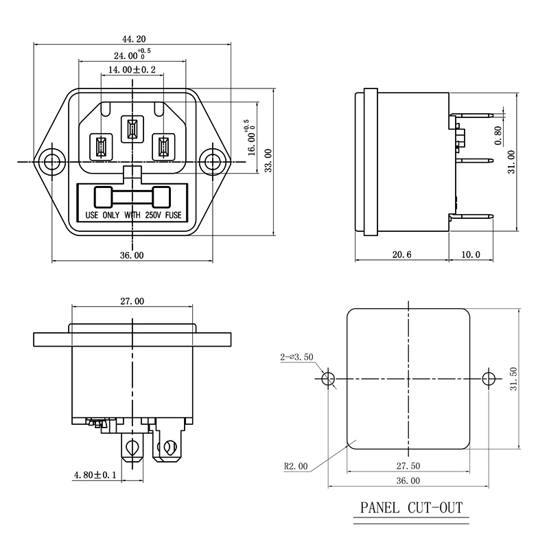 1 шт. панельный монтаж 3 Pin IEC 60320 C14 Входная вилка электропитания 15A AC 250V w/держатель предохранителя