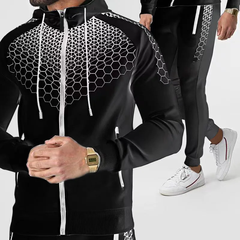 

2021 Fashion New Zipper Hoodie Sports Sweater Suit Men's Fall/Winter Trend Casual Sweater Suit