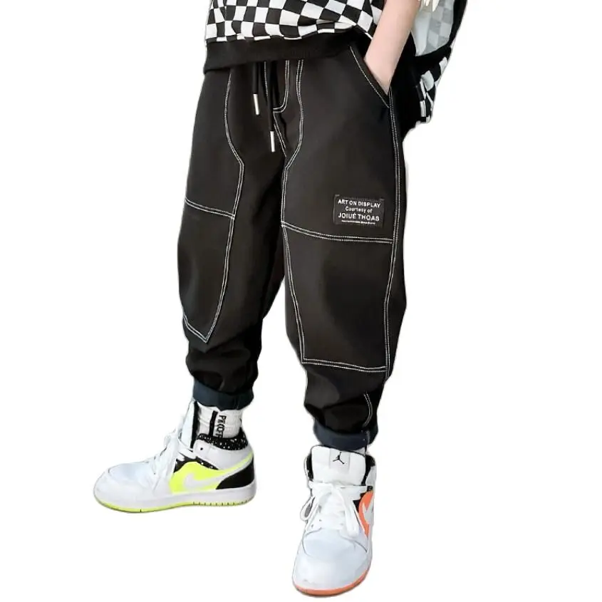 Брюки для мальчиков детские весенние хлопковые джинсы брюки черные подростковые