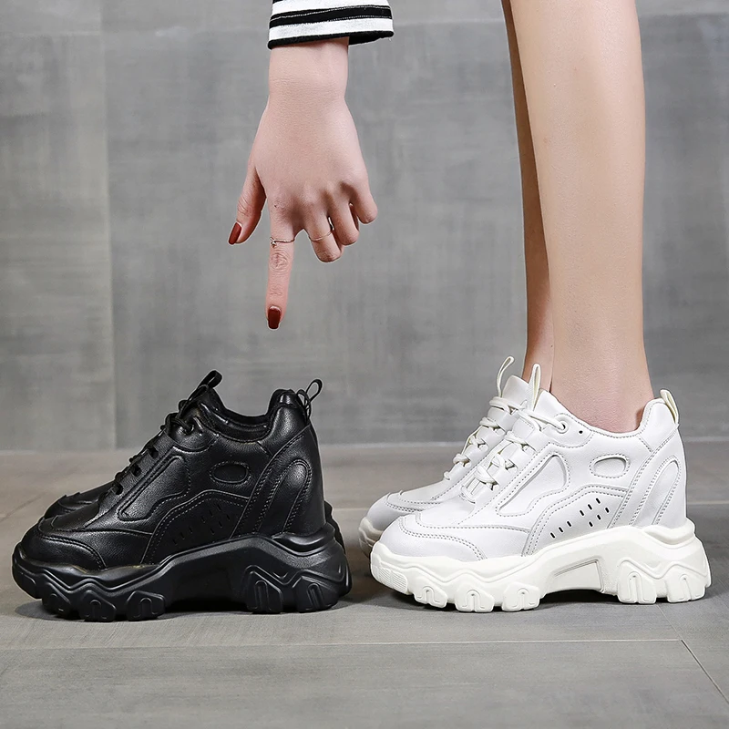 

Hide Heels Women Leather Sneakers Fashion Wedges Casual Shoes Lace Up Platform Sneakers Women Spring Breathable Shoes KS2021