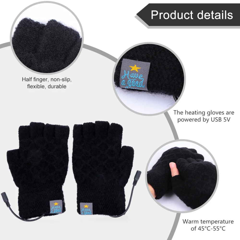 

1 Pair Winter Warmer USB Heated Glove Thermal Hand Warmer Electric Heating Glove