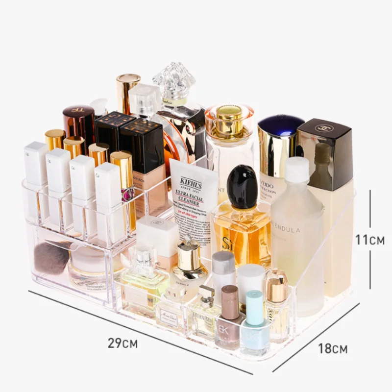 

Transparent Cosmetic Storage Box Lipstick Grid Make Up Organizer Plastic Storage Container Large Capacity With Drawer Dresser