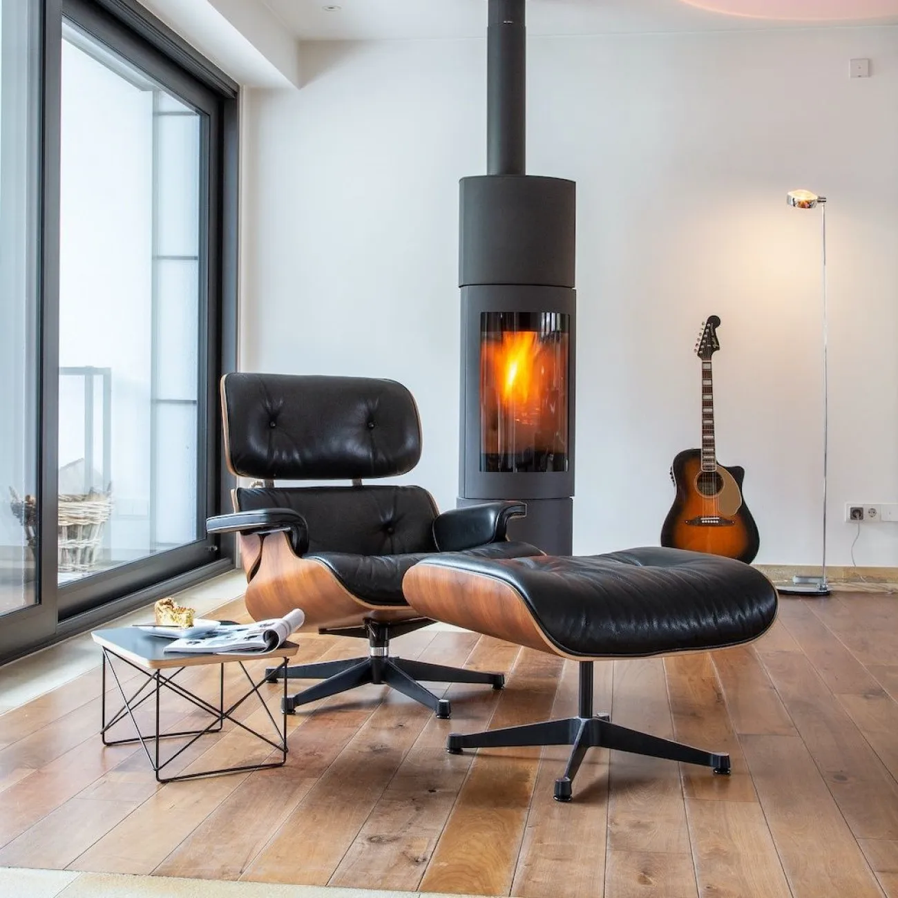 

Mid-Century Lounge Chair&Ottoman Inspired Sofa Black Palisander Chair Padded Seat Reclining Chair for Living Room Home Office