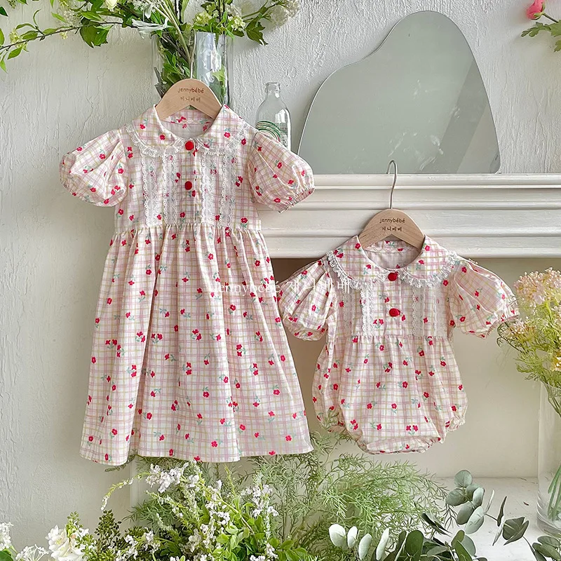 

Summer Baby Children's Clothes Girls Flowers Lapel Korean Cute Short Sleeve Romper Infant Jumpsuit