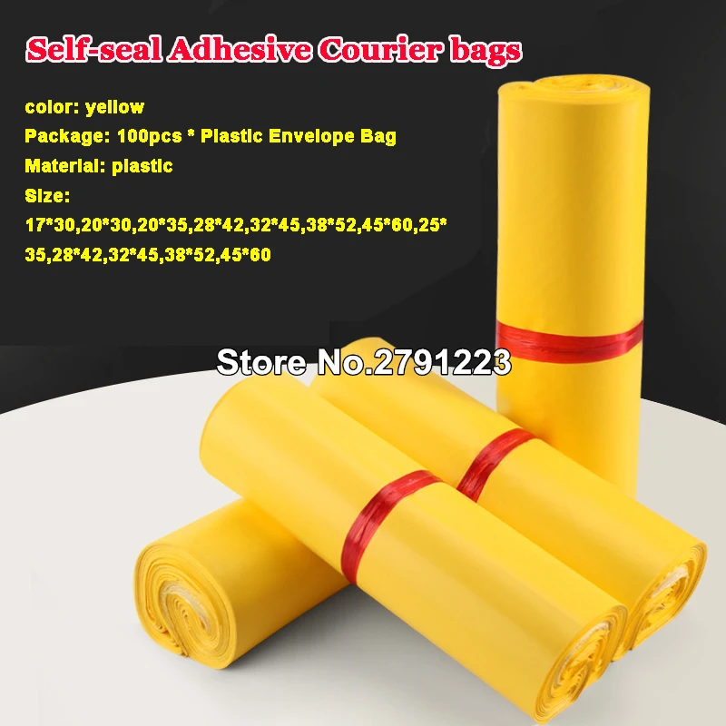 100 шт./лот пластиковые пакеты для хранения самоклеящиеся курьерской