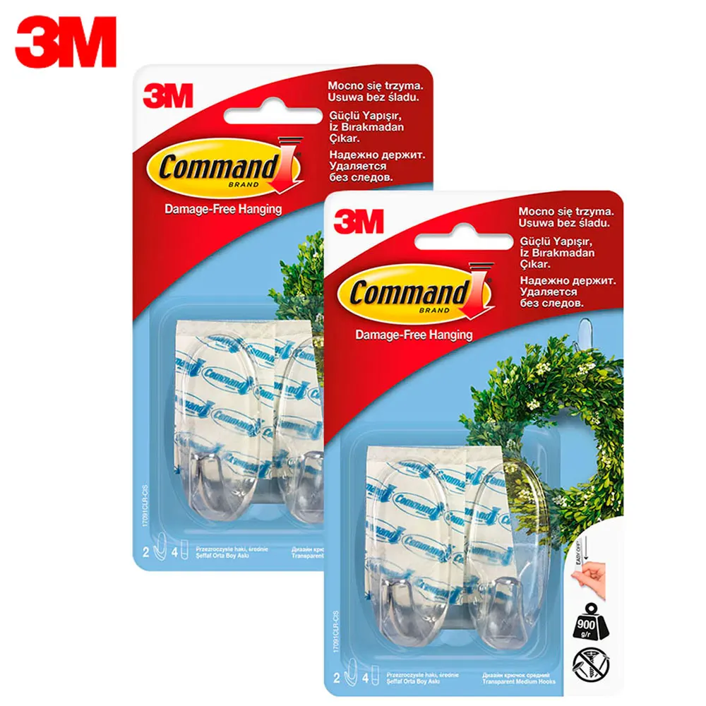 3M Набор Command 17091CLR 2 дизайн крючок прозрачный средний 1 набор/2 упаковки|Крючки и
