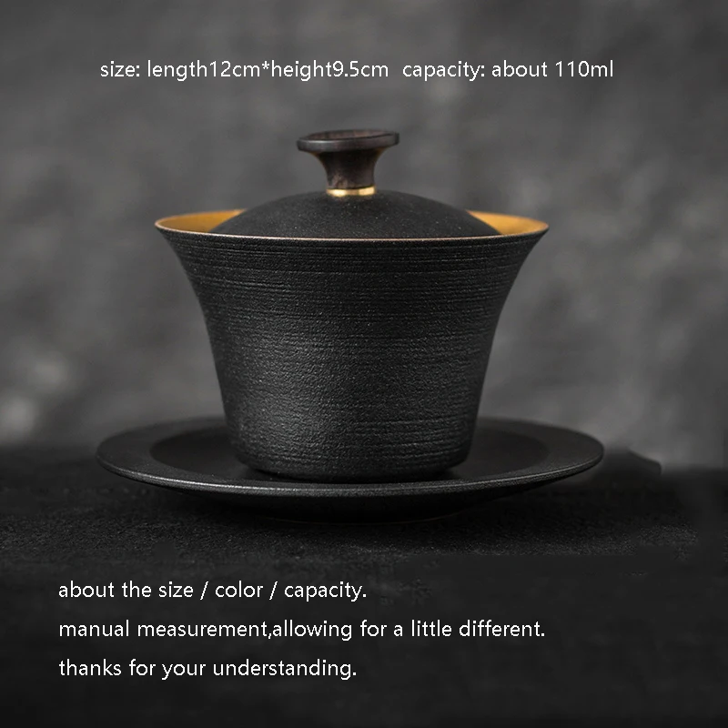 Винтажная керамическая керамика Gaiwan чайная чашка с деревянной крышкой и