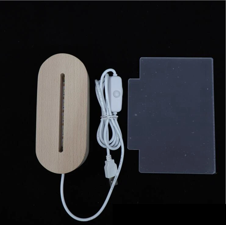 USB Wood Table Light with Blank Acrylic Panels Wooden Lamp DIY Night Lights Oval/round Base | Освещение