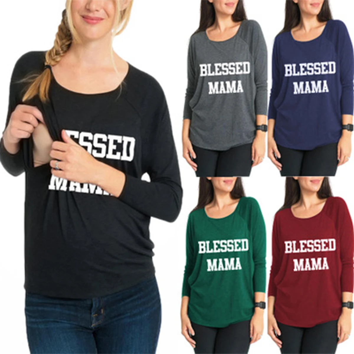 

BY Women Maternity Top, Soft Double Layer Solid Color Lettering Long Sleeve Clothes Nursing Labor and Delivery Nightgown