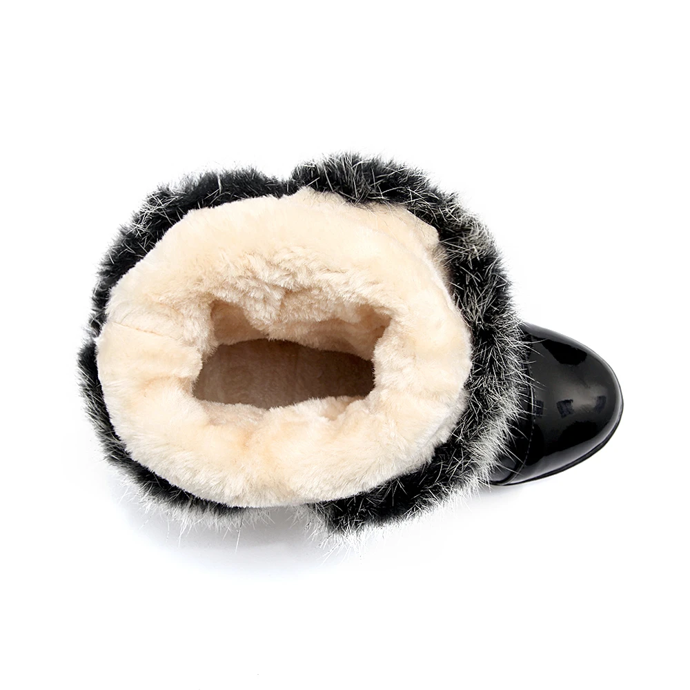 Женские зимние сапоги до середины икры черные белые со стразами на платформе