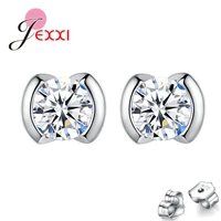 luxury female crystal zircon stone earrings fashion 925 sterling silver jewelry trendy round rhinestone stud earrings for women