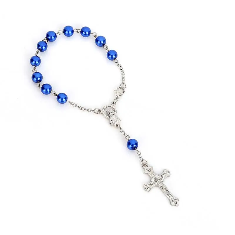 60 шт./розовый Религиозный браслет с искусственным жемчугом и кристаллами детский