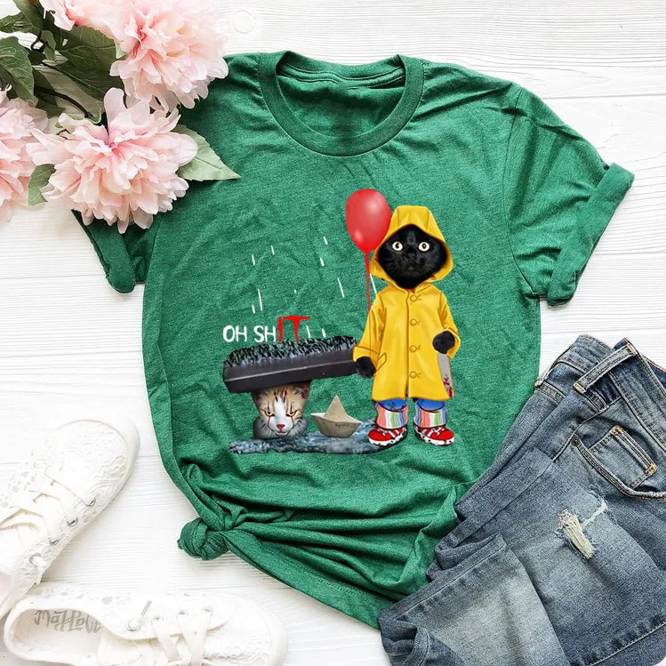 Women Funny Black Cat Print Tshirt Girl Harajuku Casual White Top Tees Female 90s Clothes Drop Shipping | Женская одежда