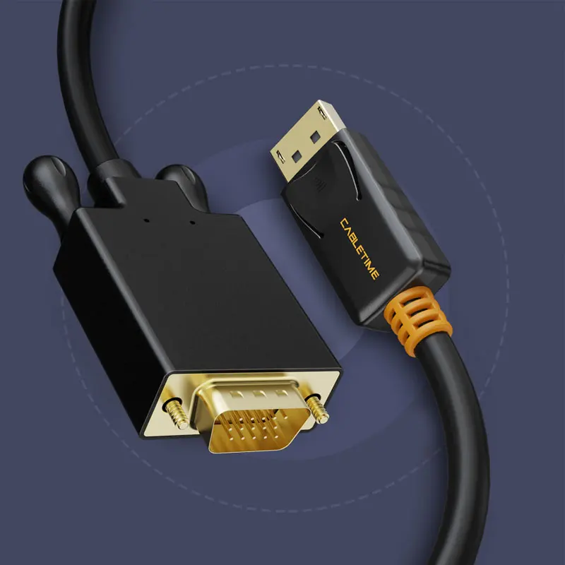 Кабель переходник CABLETIME Displayport в VGA DP кабель папа для HP Dell Asus lenovo ПК ноутбука